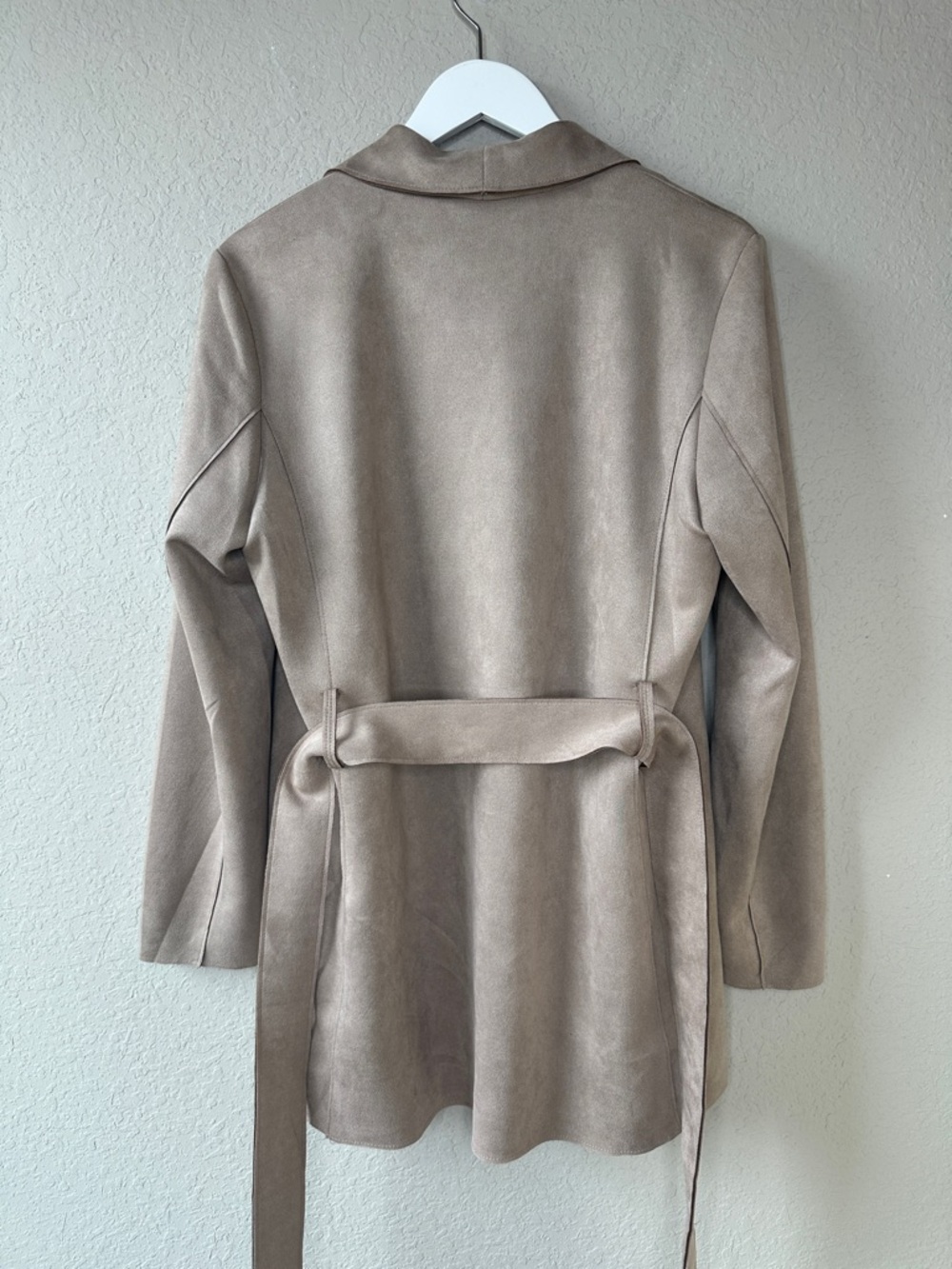 Magaschoni Women's Belted Faux‎ Leather Suede Hip Length Trench Coat Size Large - Picture 5 of 13